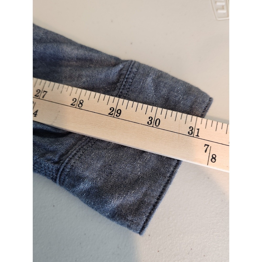 Timberland Mens Blue Chambray Long Sleeve Button Down Shirt Two Pocket Size L - Picture 14 of 14